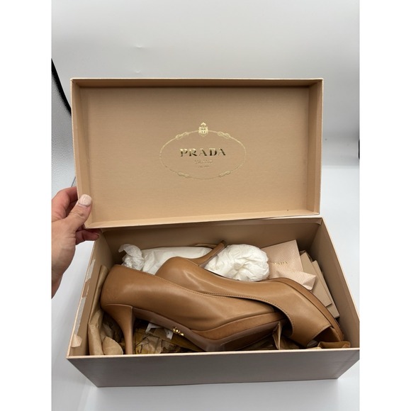 Prada Tan Peep-Toe Heels - Picture 11 of 11